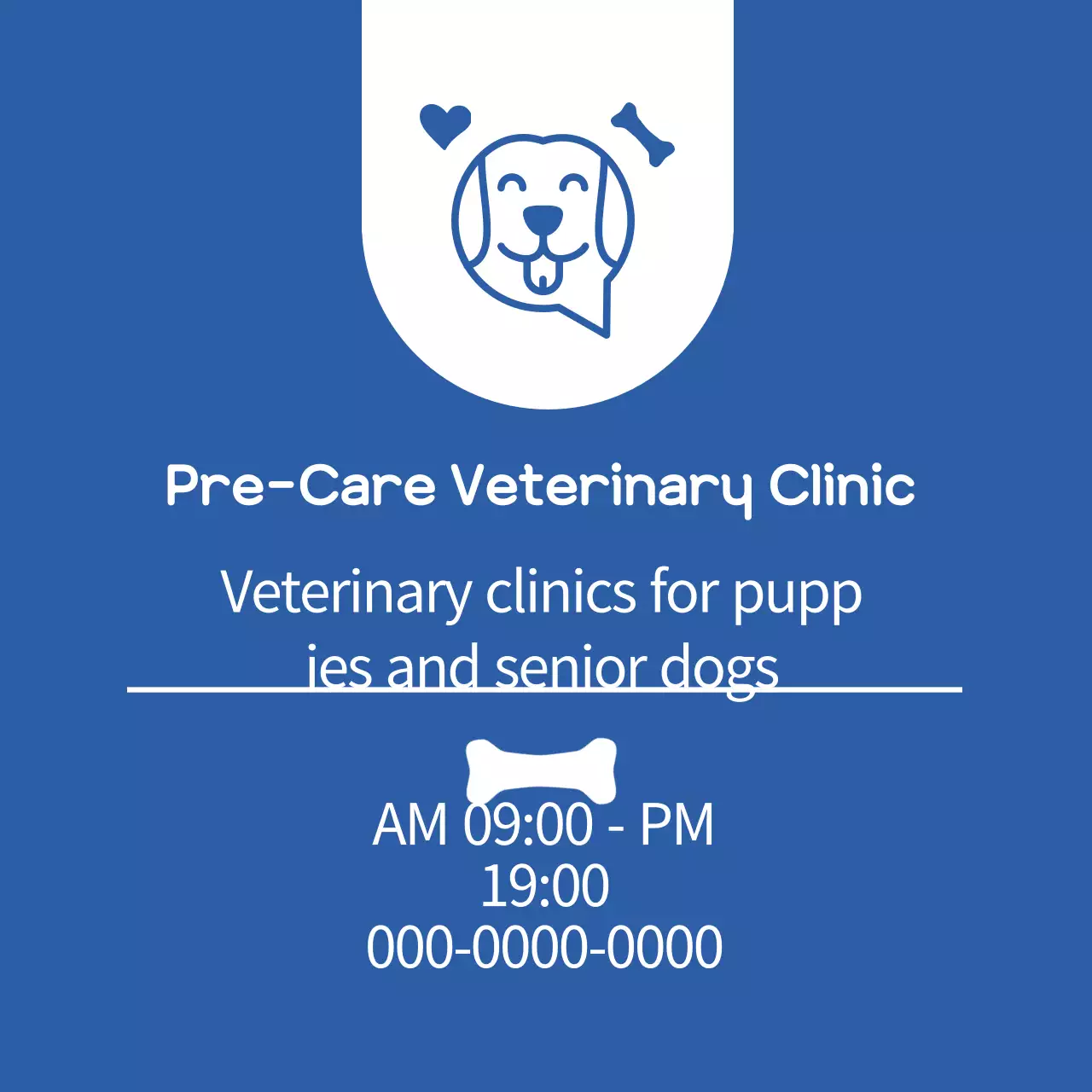 Cute veterinary clinic promotional label with blue illustration