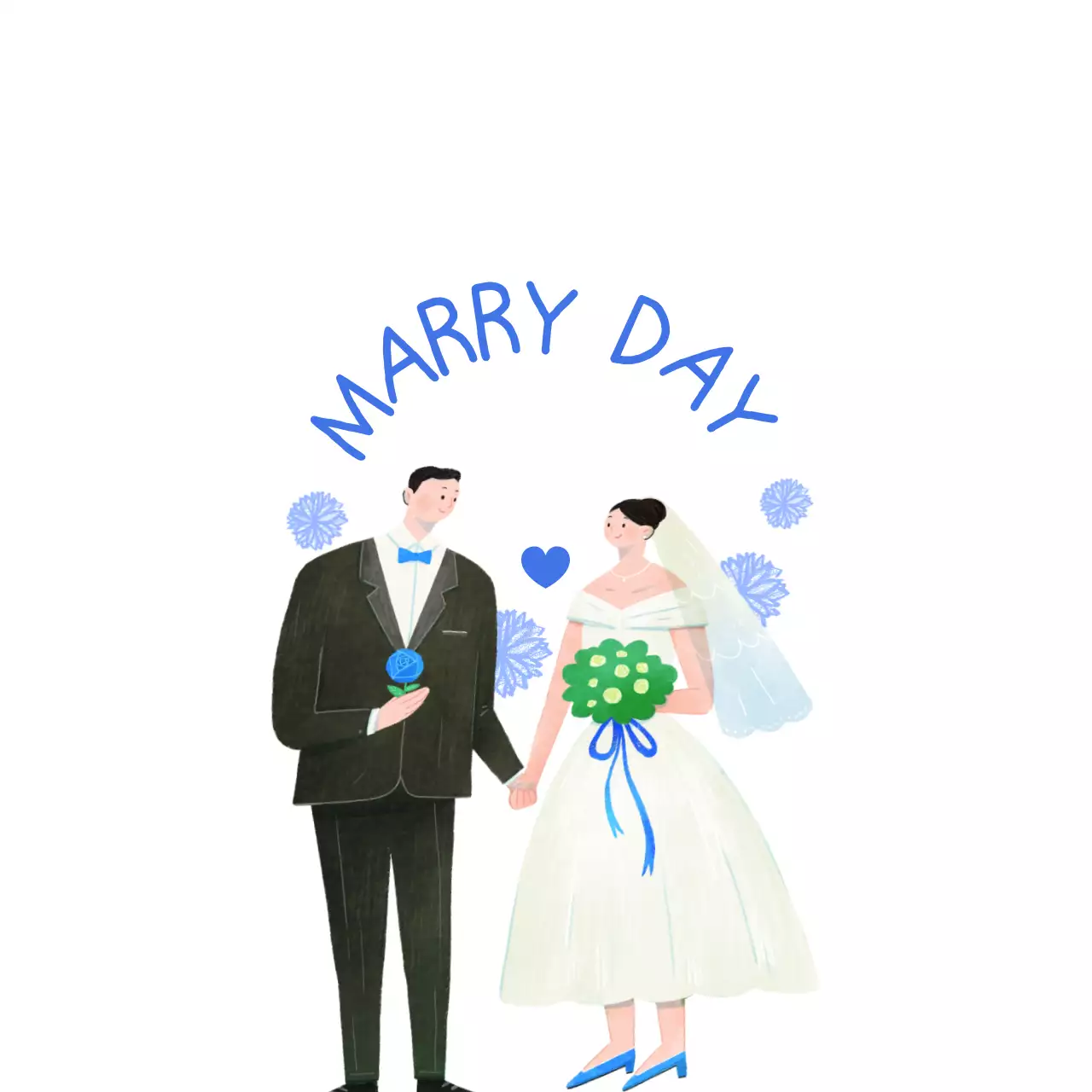 Conceito de casamento com ilustrações de personagens azuis dos noivos