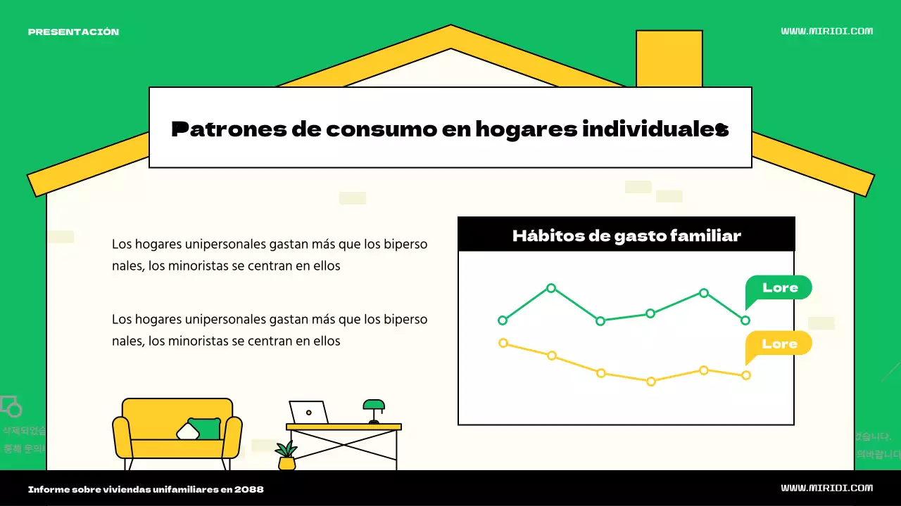 Presentamos el bonito tema de ilustración de casa verde y amarilla para una persona