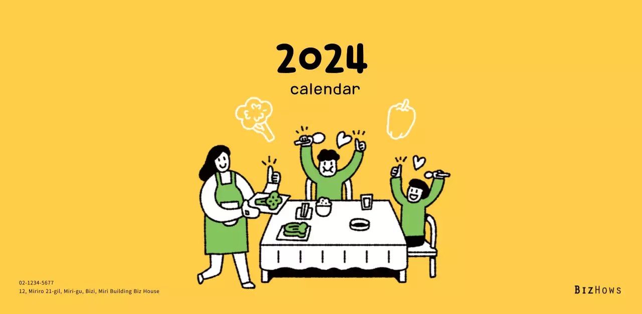 New Year's calendar with cute line illustrations