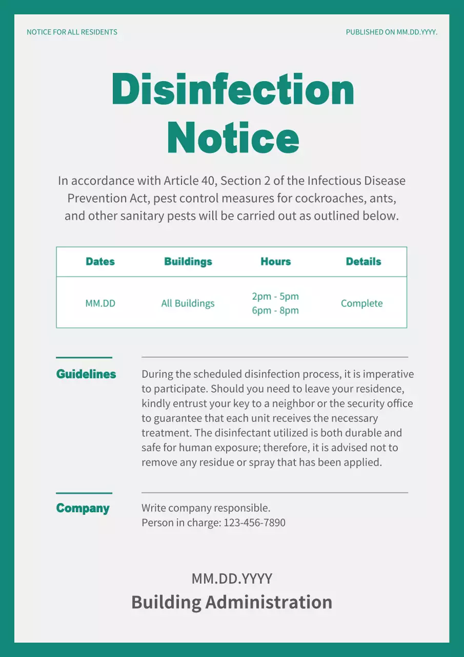 Green Minimal Disinfection Notice