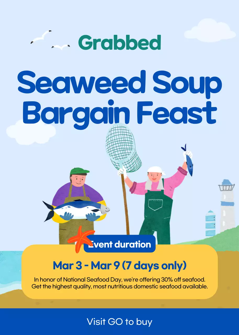 Cartaz promocional de frutos do mar retrô azul