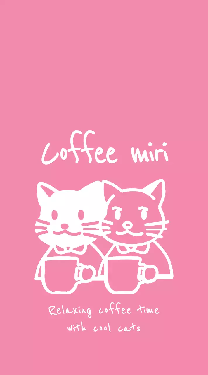 Illustration of a cat drinking coffee in pink