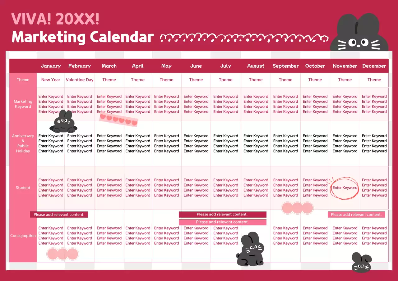Pink Cute Marketing Calendar Planner Poster