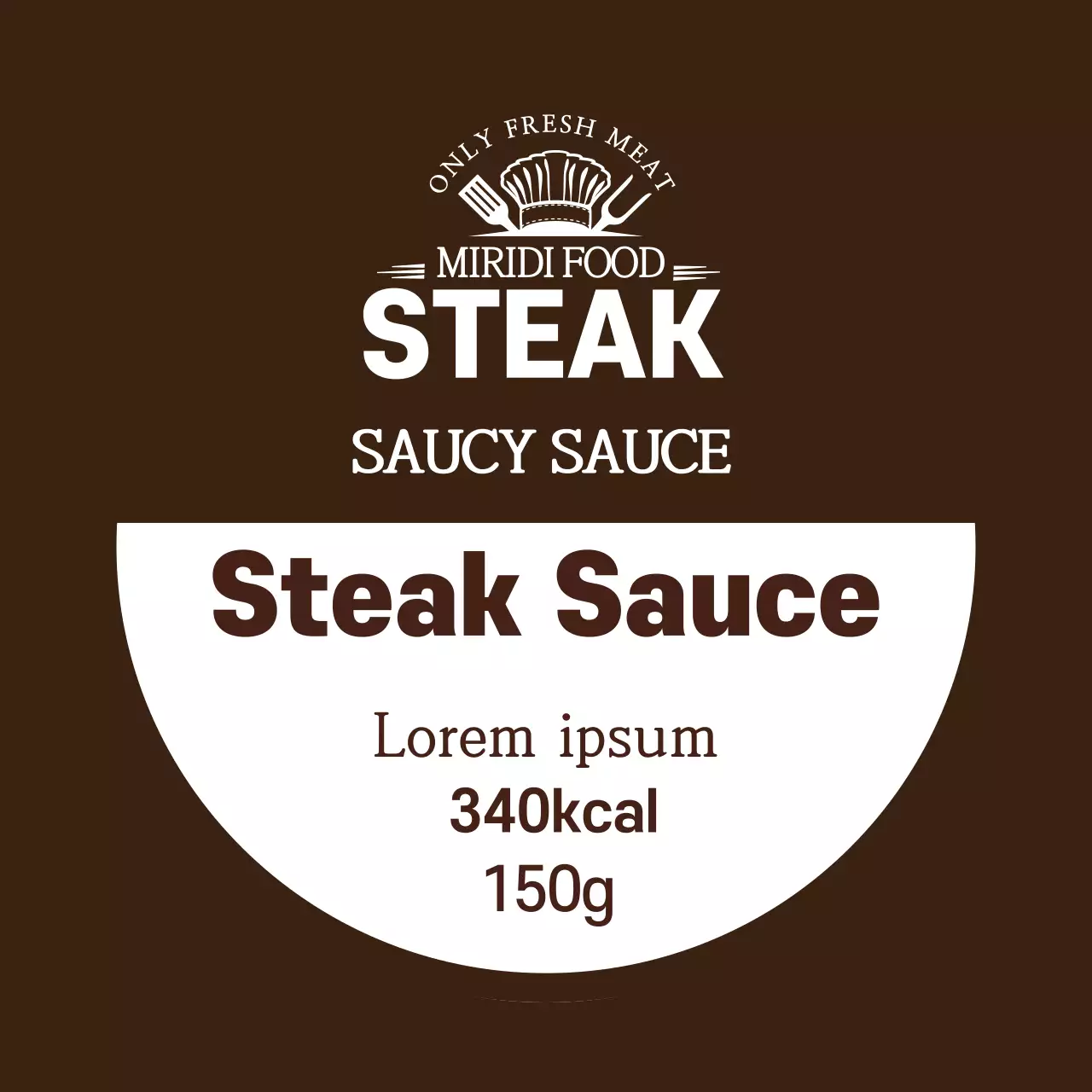 etiqueta com logótipo castanho para molho de carne