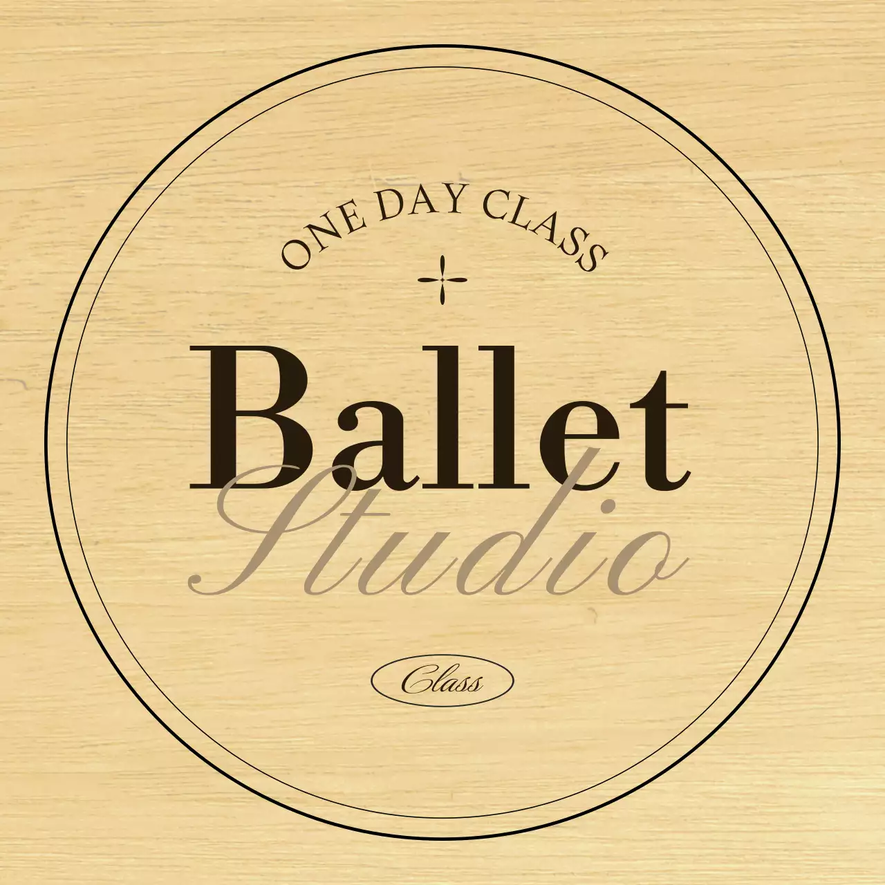 A classic ballet school sign with black and brown text and illustrations.