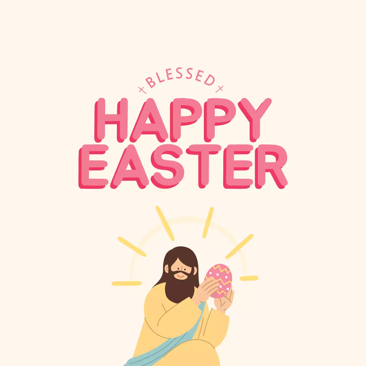 Pink yellow illustration cute church Easter label