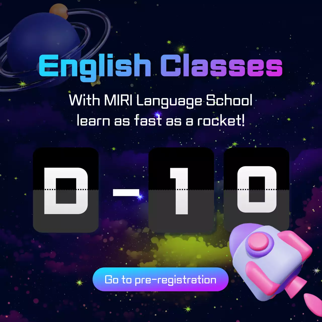 퍼플 모던 영어 수업 홍보 소셜 미디어 게시물