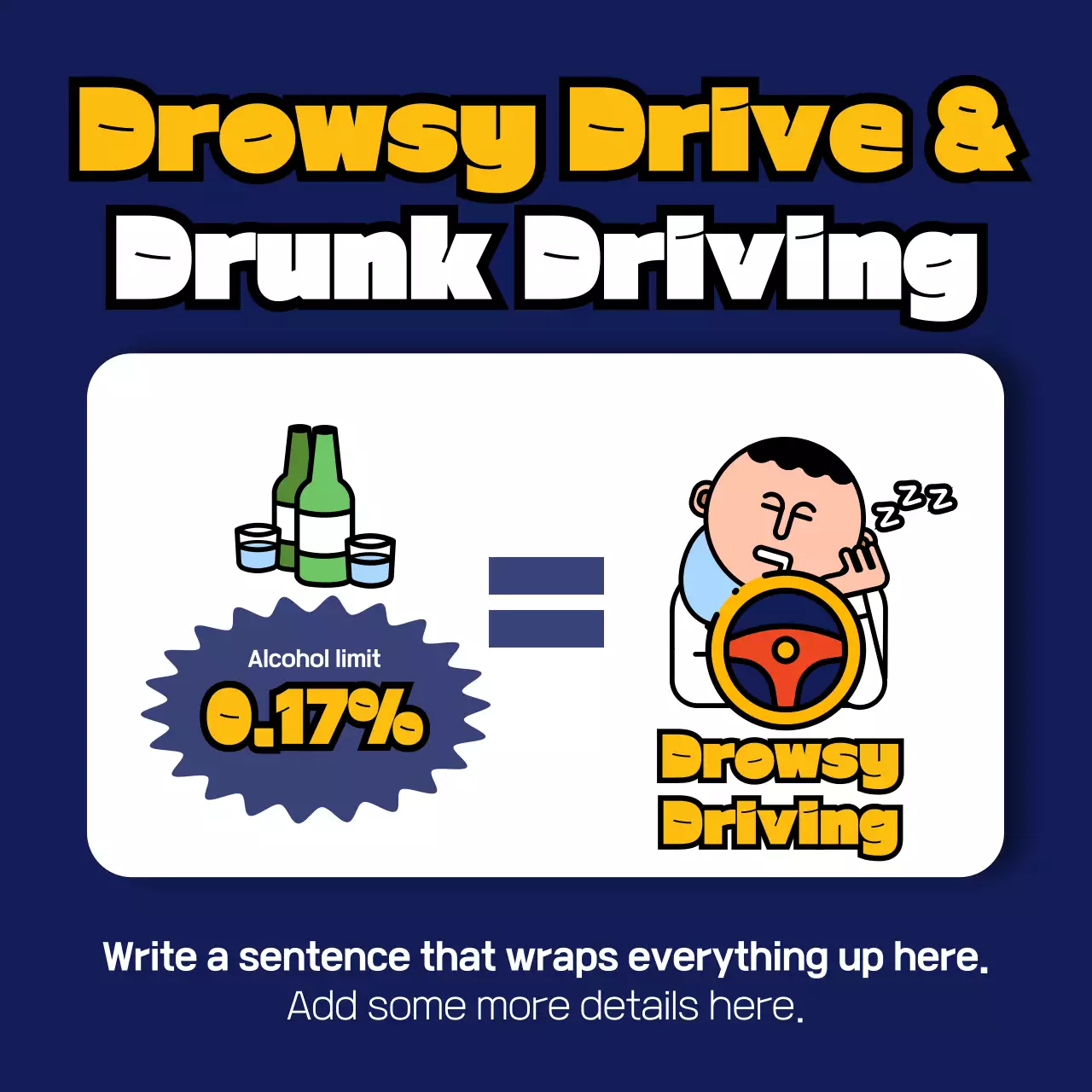 Drowsy driving warning notice with blue and yellow theme