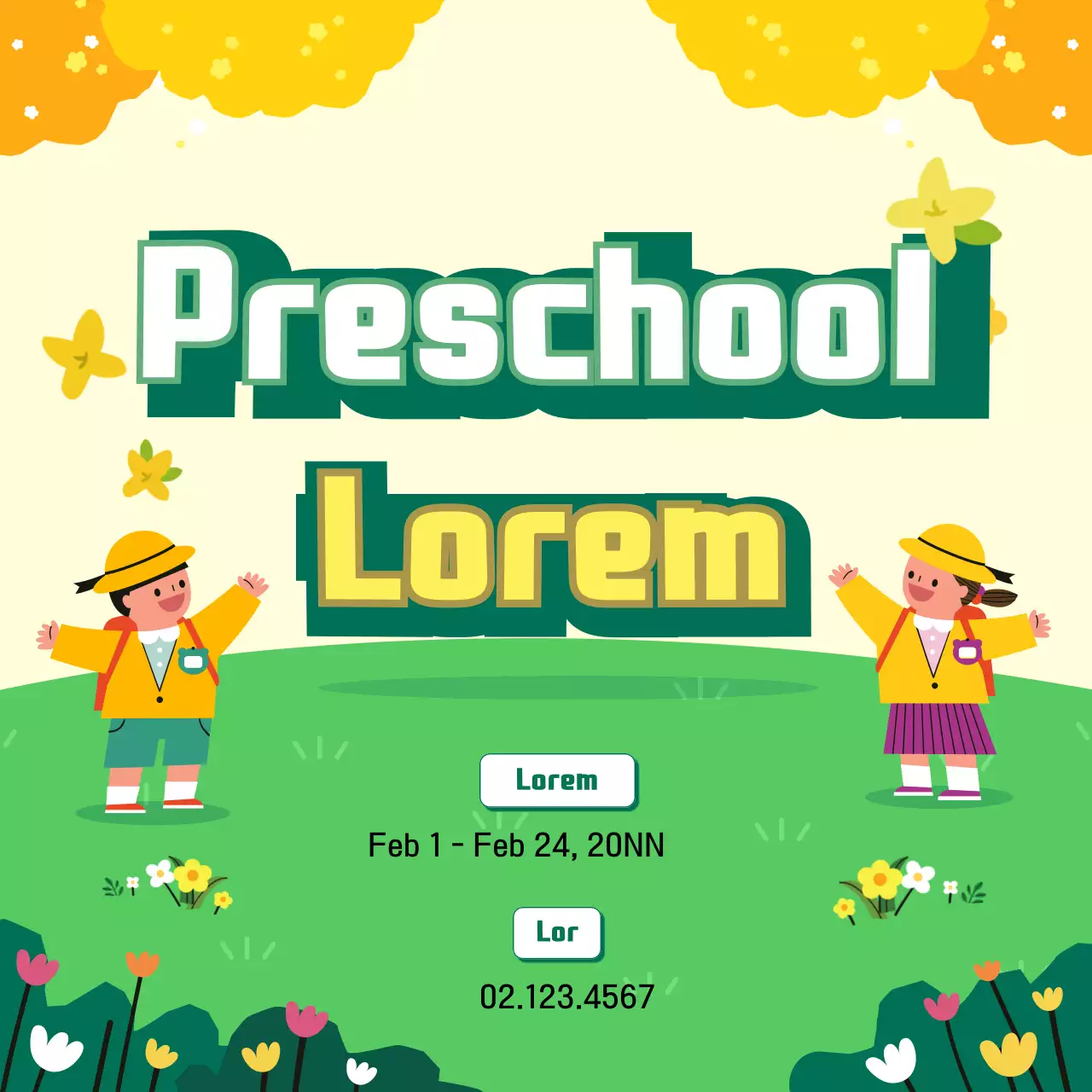 Desain rekrutmen taman kanak-kanak ilustrasi musim semi