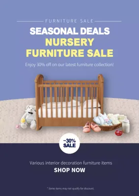 Web poster promoting an event for a navy blue children's furniture interior.
