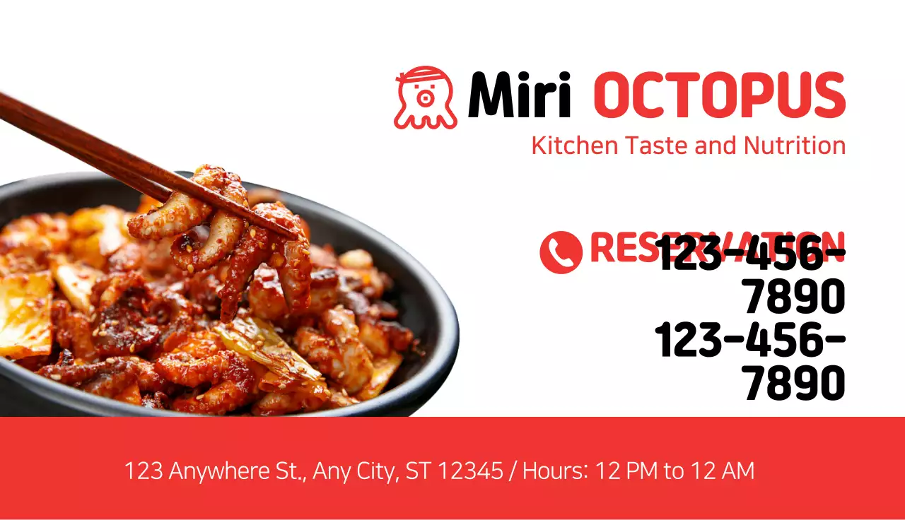 Red Modern Octopus Menu Business Card