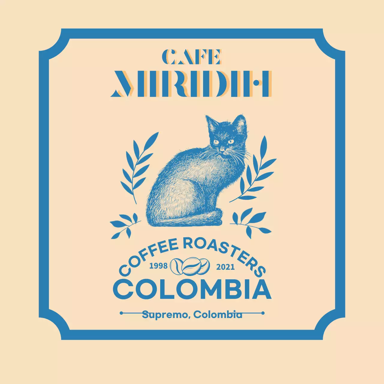 Panduan merek dan biji kopi dengan desain tipografi berwarna krem dan biru2