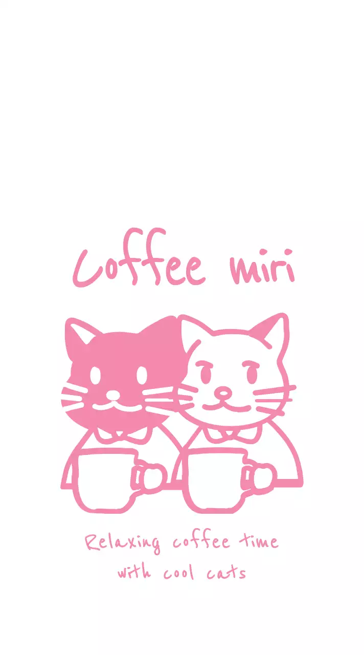 Illustration of a cat drinking coffee in pink