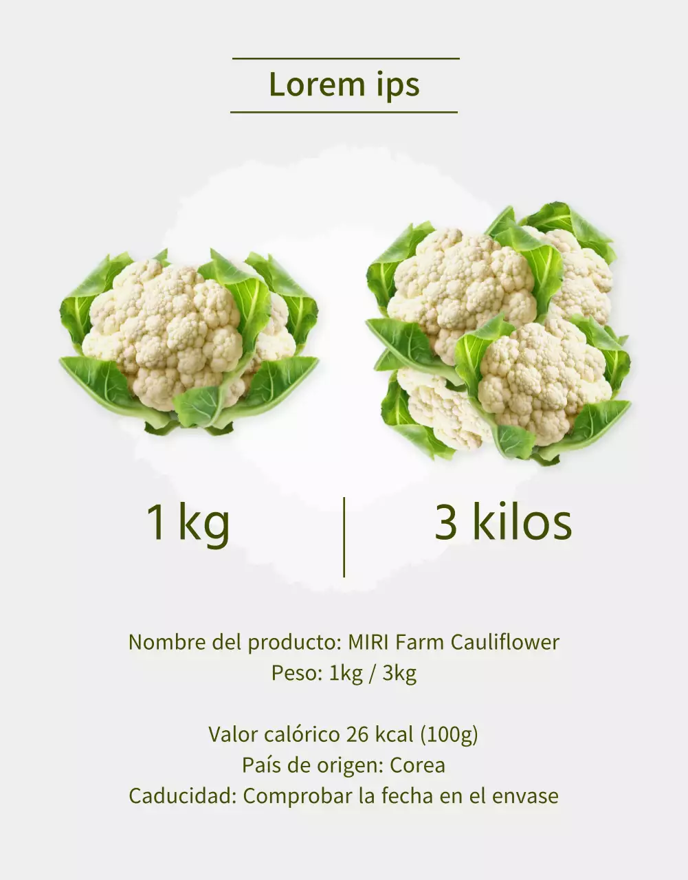 Descripción del producto de la granja de coliflores con un ligero toque de acuarela verde