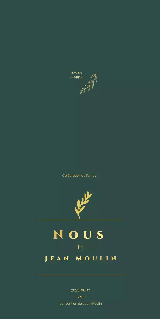 Invitation de mariage avec les noms des mariés dans un dégradé d'or