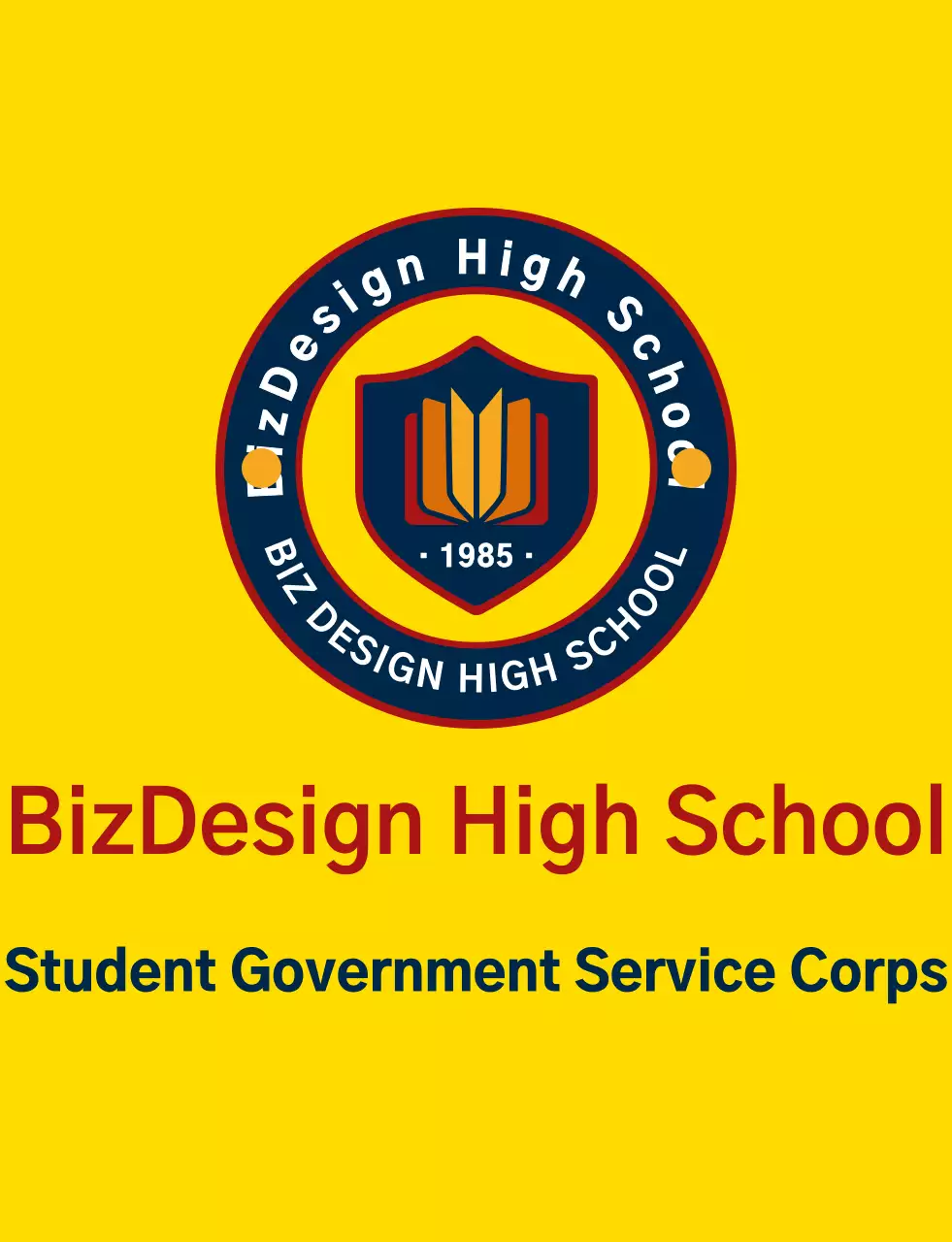 Simple and clean shield symbol and emblem logo combination style in yellow and navy blue-red High school student government service organization