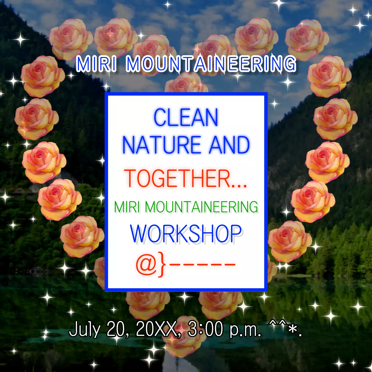 그린 러스틱 등산 워크숍 홍보 소셜 미디어 게시물