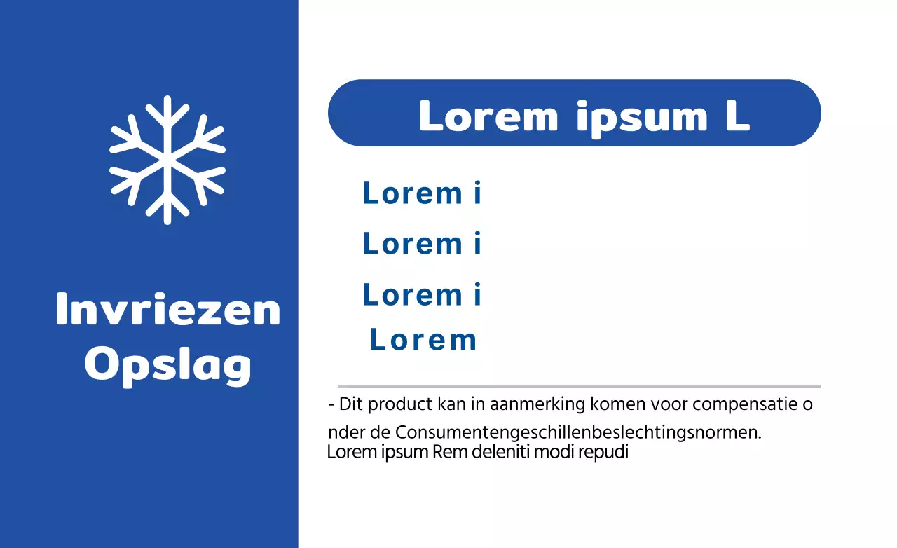 Wit blauw helder vriesdisplay met voedselinformatie