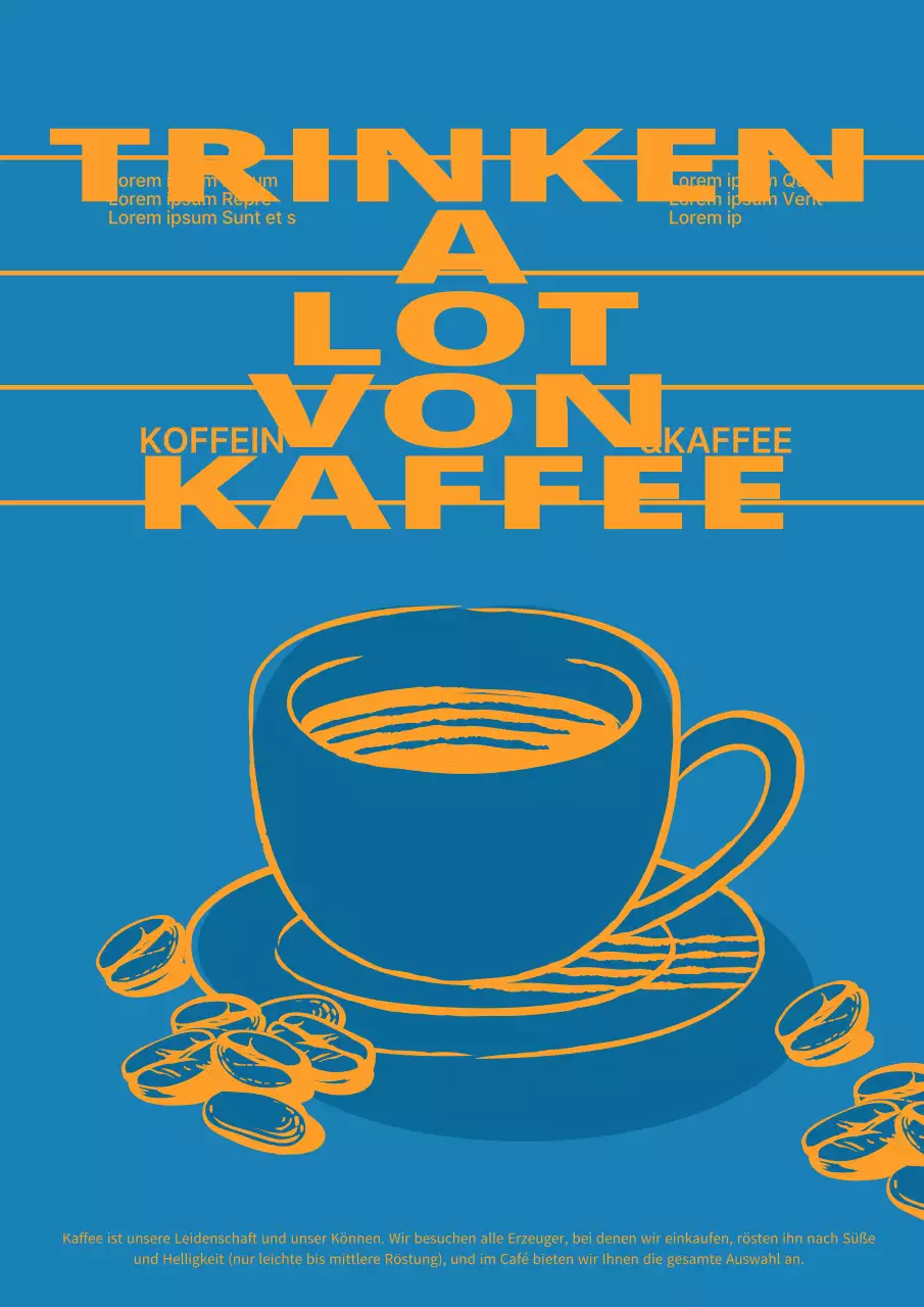 Blaues und gelbes Schaufensterplakat eines Cafés