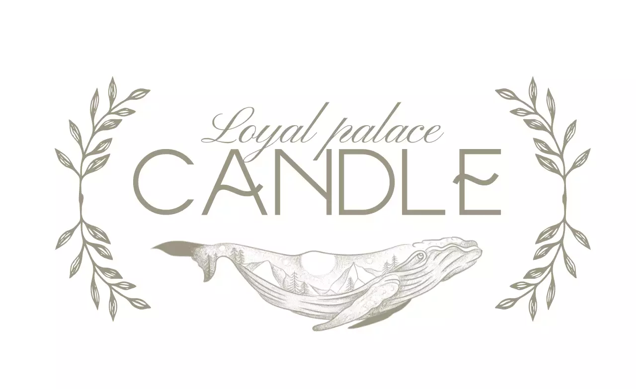 A candle with a taupe-colored, classy text illustration
