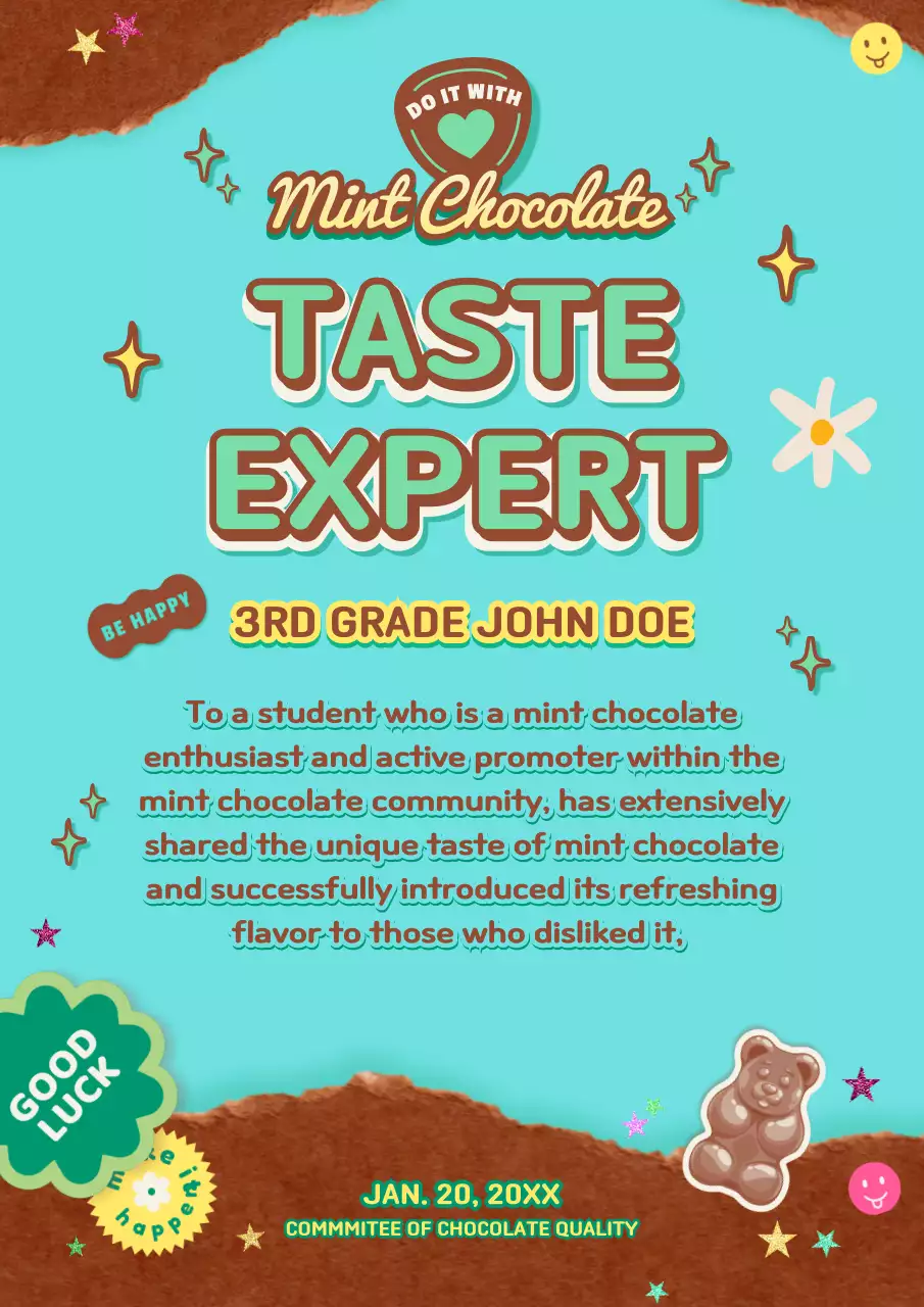 Mint Playful Chocolate Certificate Poster