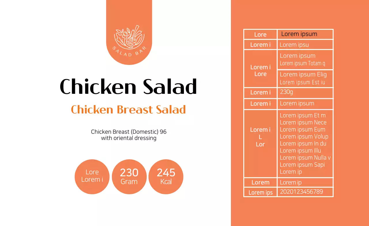 Orange illustrated salad food label