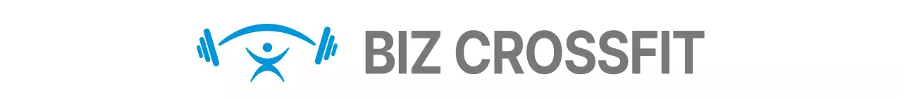Gaya logo simbol yang bersih dan sederhana dengan warna biru dan abu-abu untuk mempromosikan dan mempromosikan CrossFit