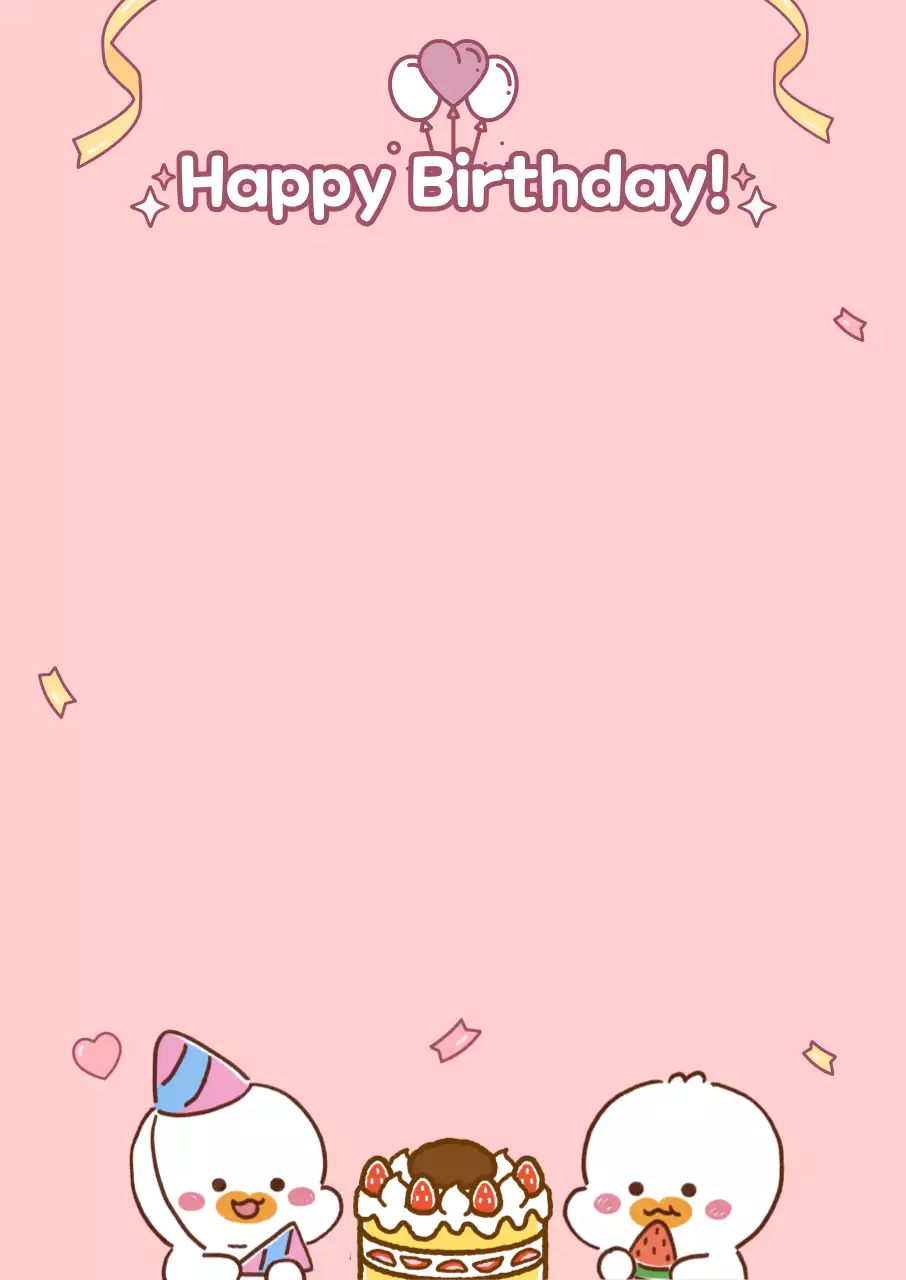 Konsep pesta ulang tahun bergambar merah muda dan kuning