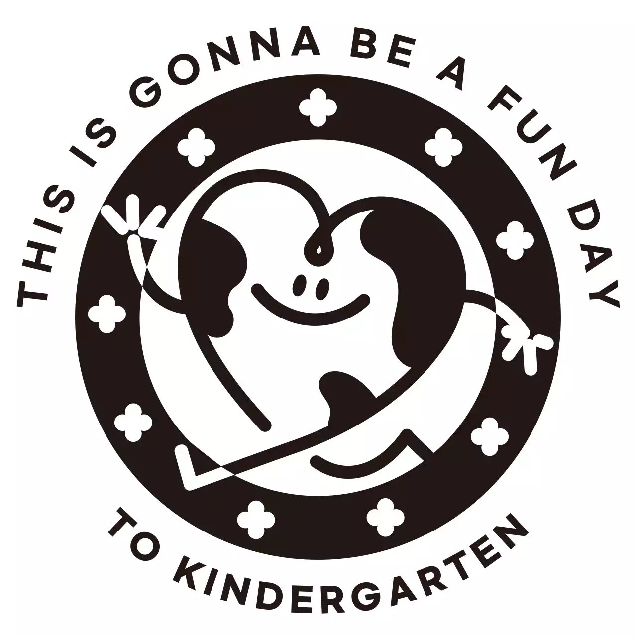 Kaos kelompok dengan konsep piknik anak-anak, menampilkan karakter hati yang lucu berwarna hitam.