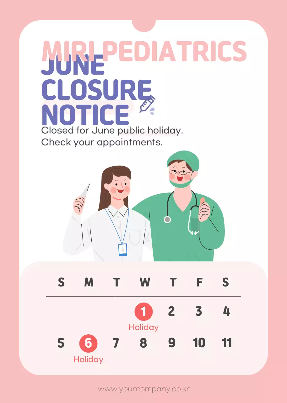 Pink Simple Clinic Notice Poster