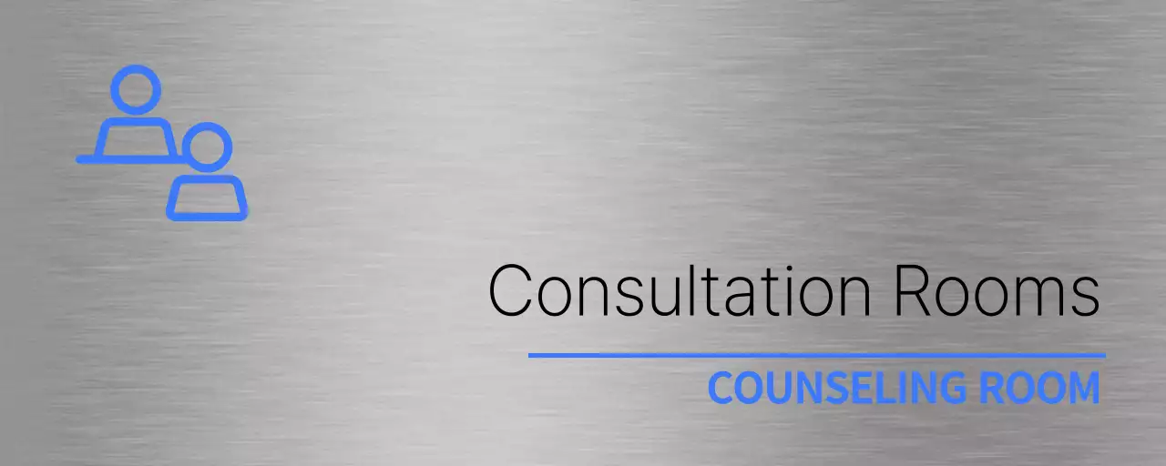 Thẻ tên đơn giản với tên phòng bệnh viện nha khoa màu xanh và đen và chữ tượng hình đơn giản