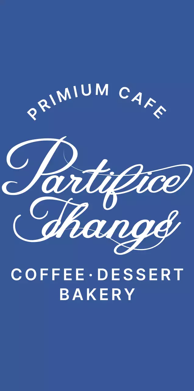 Cafe merchandise with a classy cursive design in blue and white.