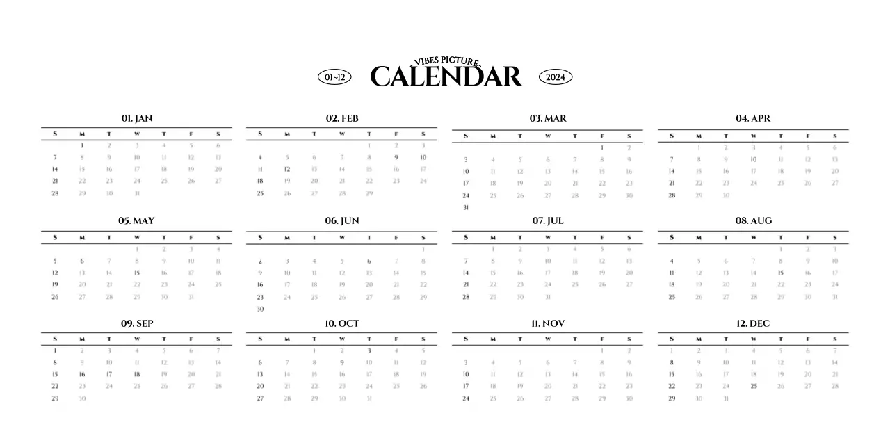 Simple style wall calendar with black and white emotional travel photography concept