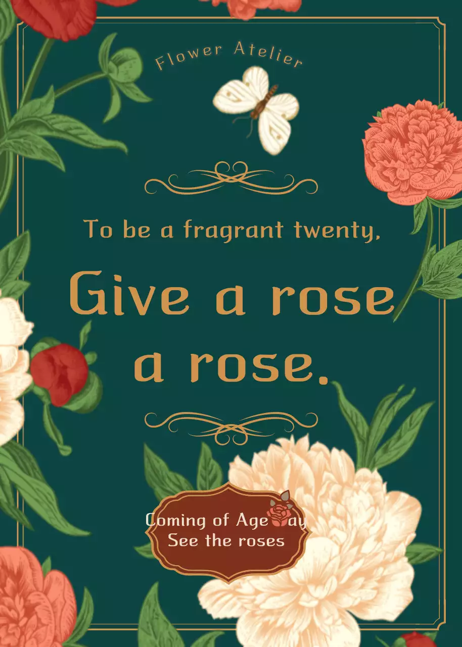 Poster Undangan Bunga Elegan Hijau