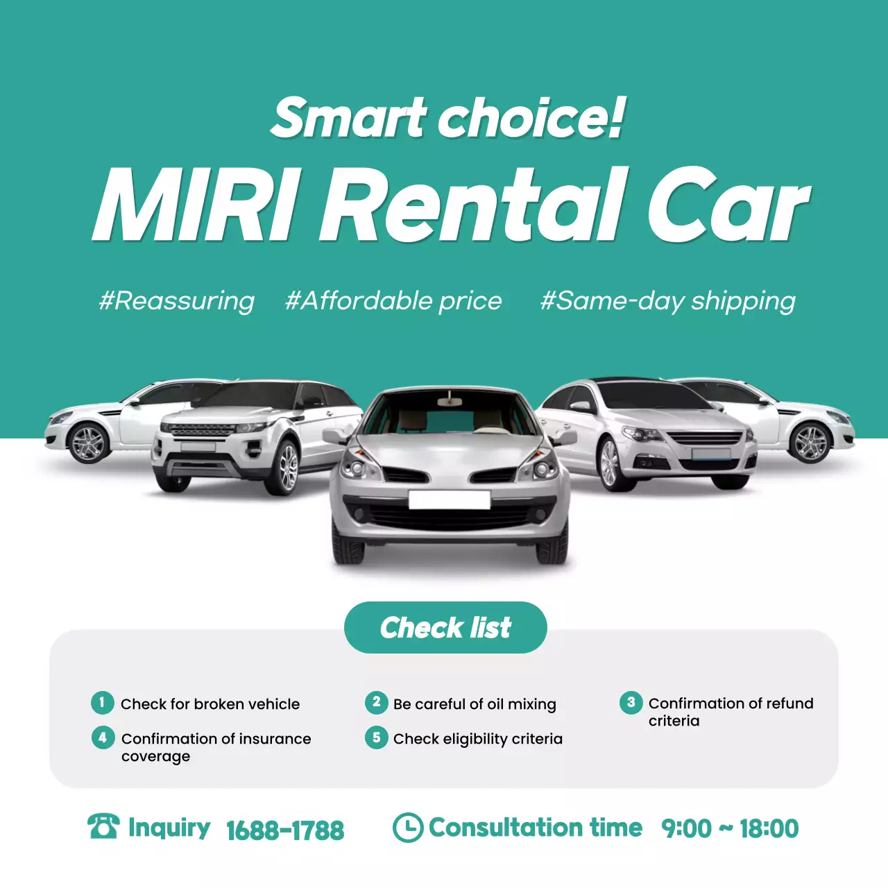 Teal Modern Car Rental Promotion Social Media Post