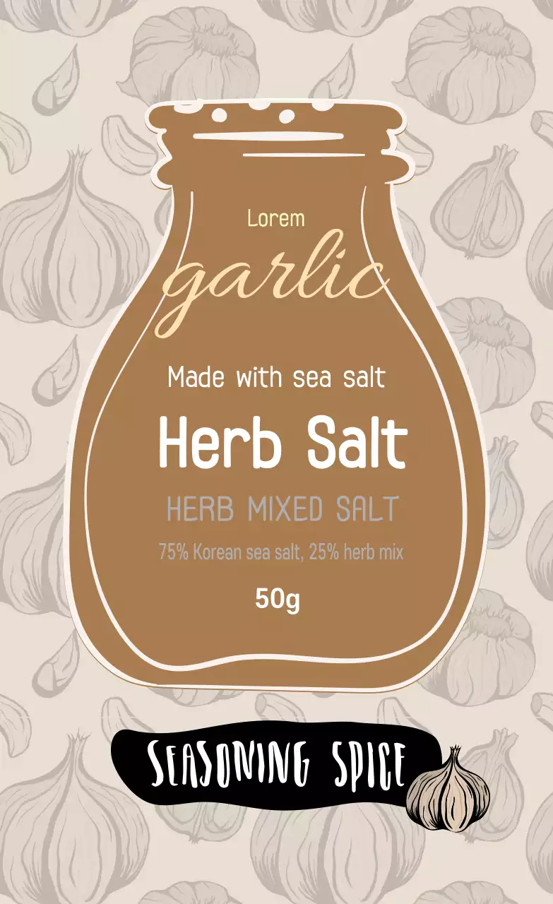 Pola ilustrasi krem label makanan garam bawang putih antik