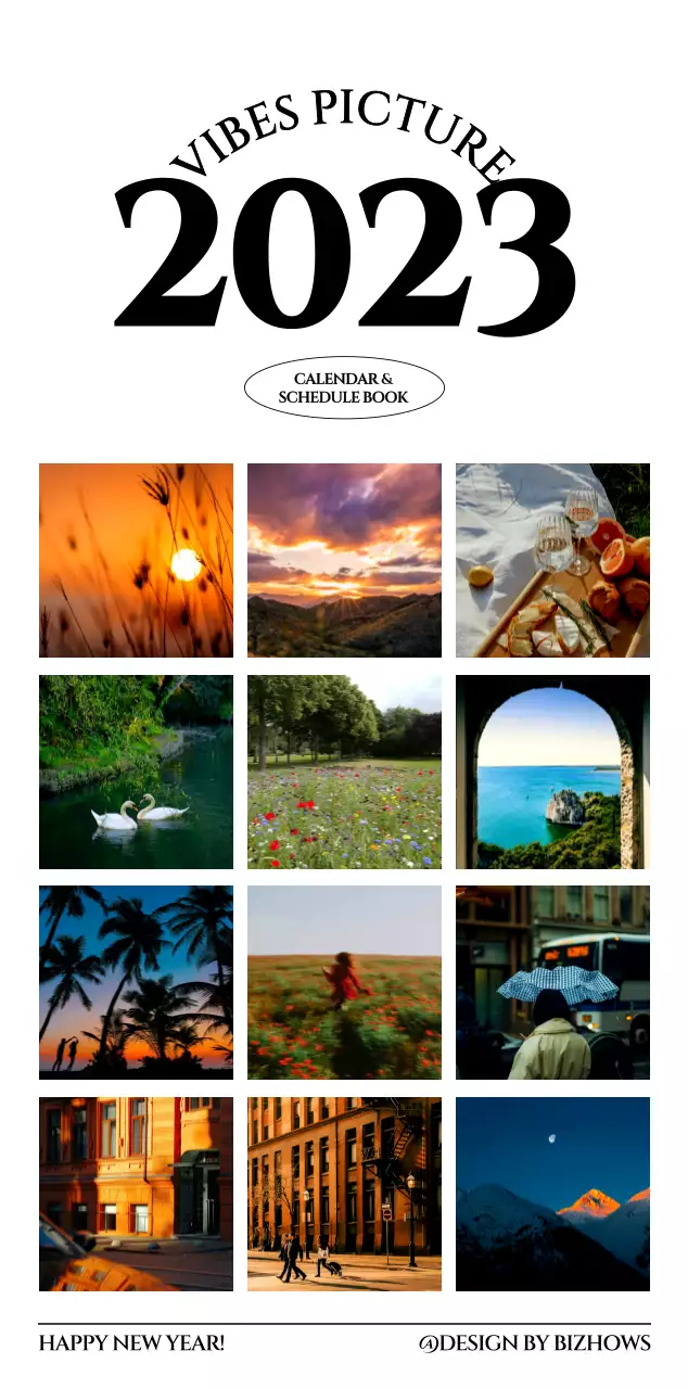 Simple style wall calendar with black and white emotional travel photography concept