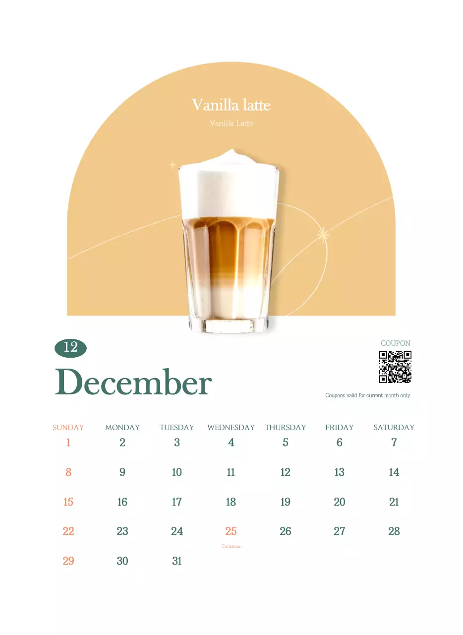 Kalender kafe dengan rekomendasi minuman bulan ini