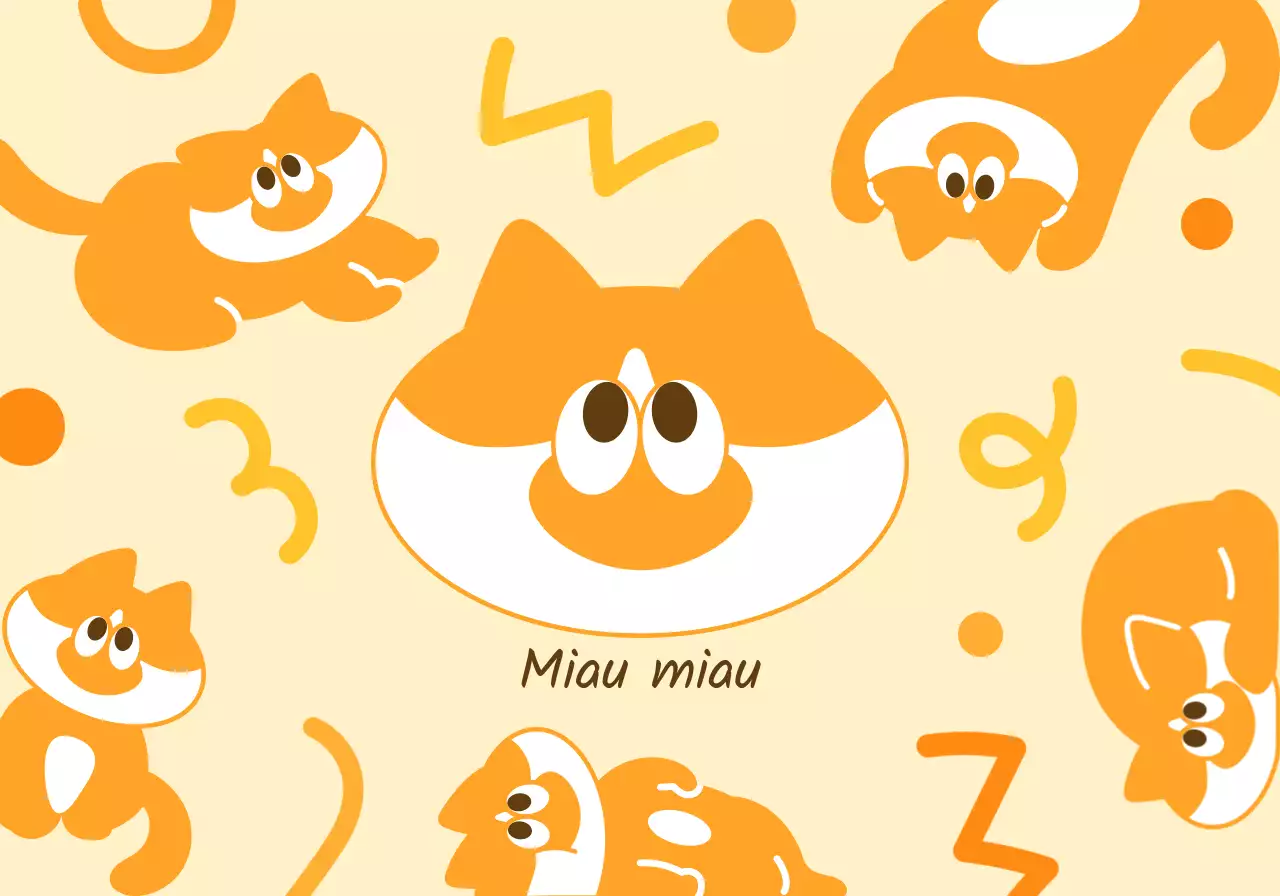 Artículos de picnic con simpáticas ilustraciones y formas de gatos en amarillo y naranja