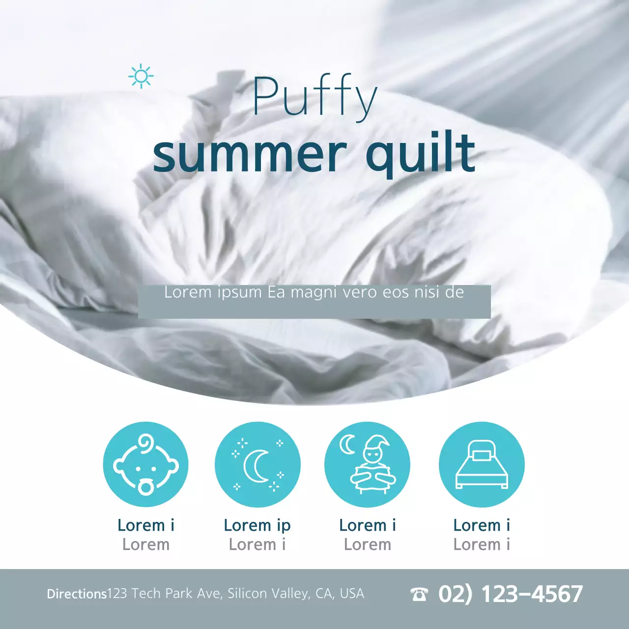 Banner promocional de colcha moderna branca