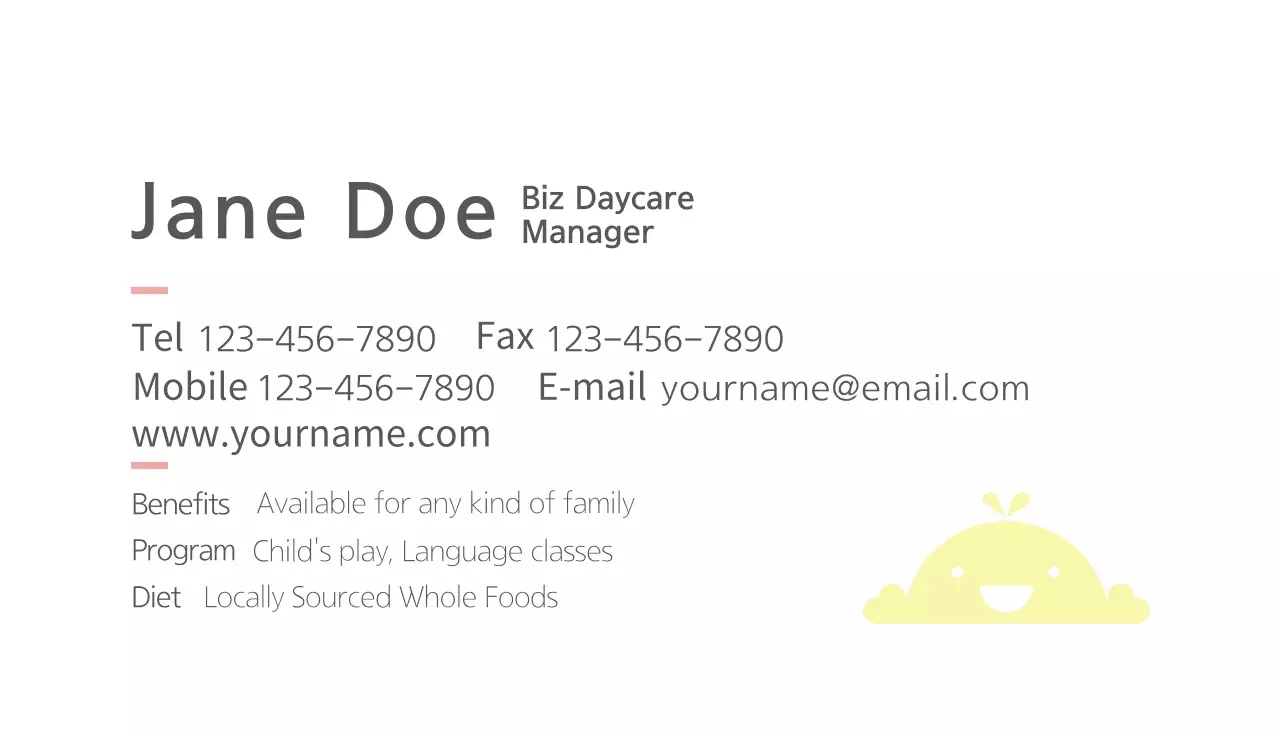Pink Minimal Daycare Business Card