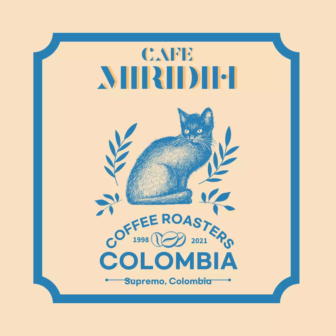 Um guia de marcas e grãos de café com um design tipográfico bege e azul2