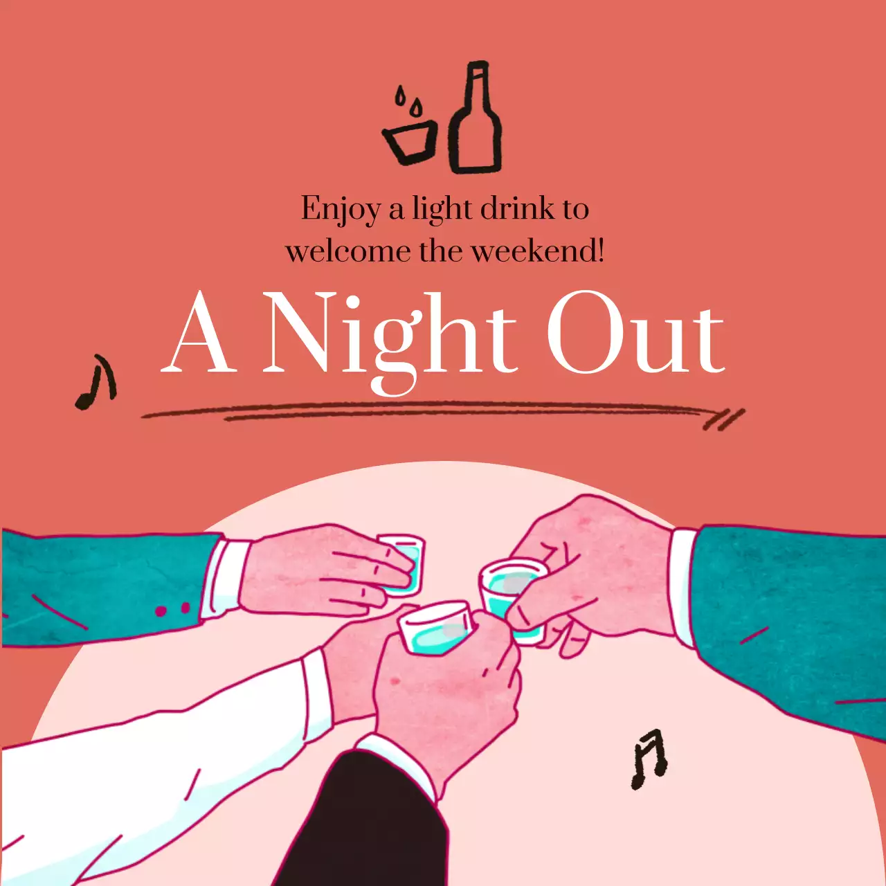 Coral Trendy Nightlife Invitation Social Media Post