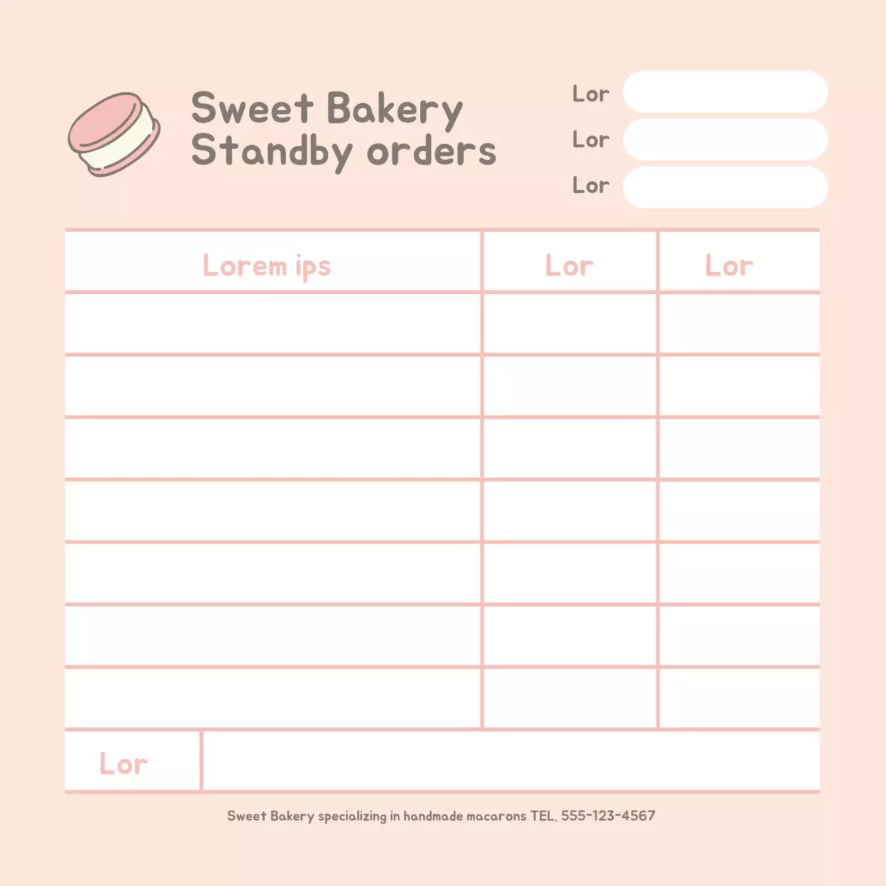 Ikon merah muda formulir pemesanan restoran yang lucu