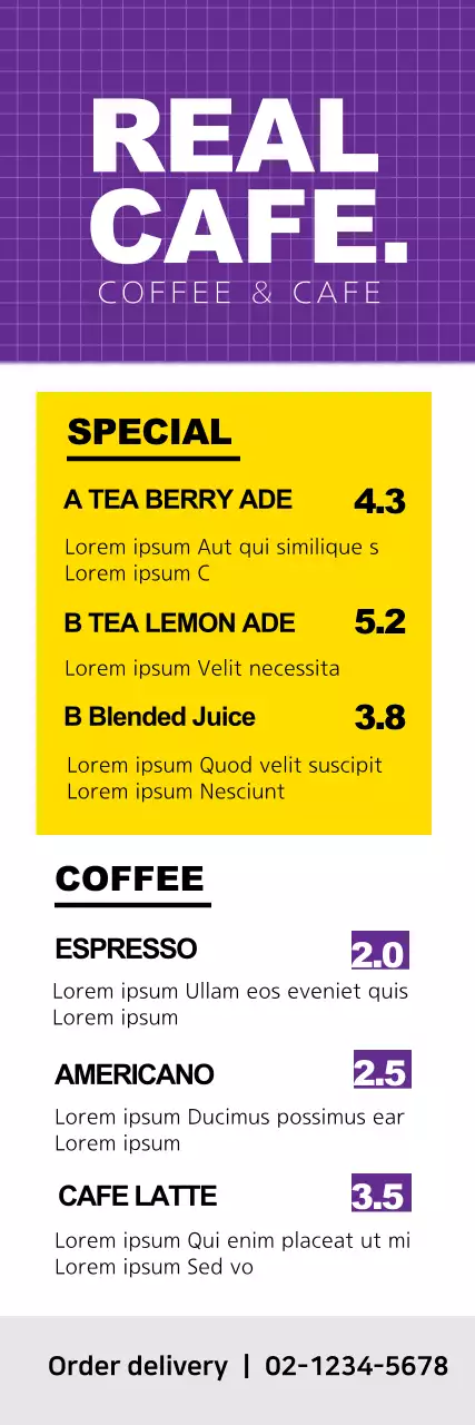 Banner de menu de café moderno roxo