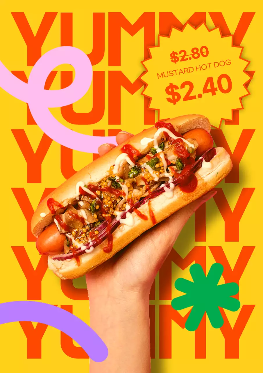 Yellow Trendy Hotdog Promotion Poster