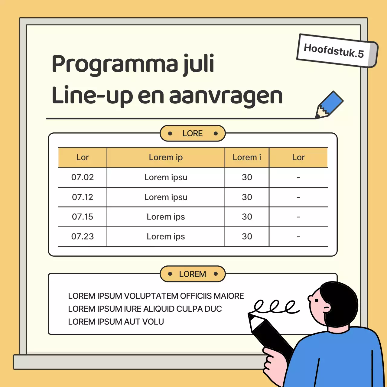 College Geesteswetenschappen met geel-blauwe studentenillustratie op krijtbord