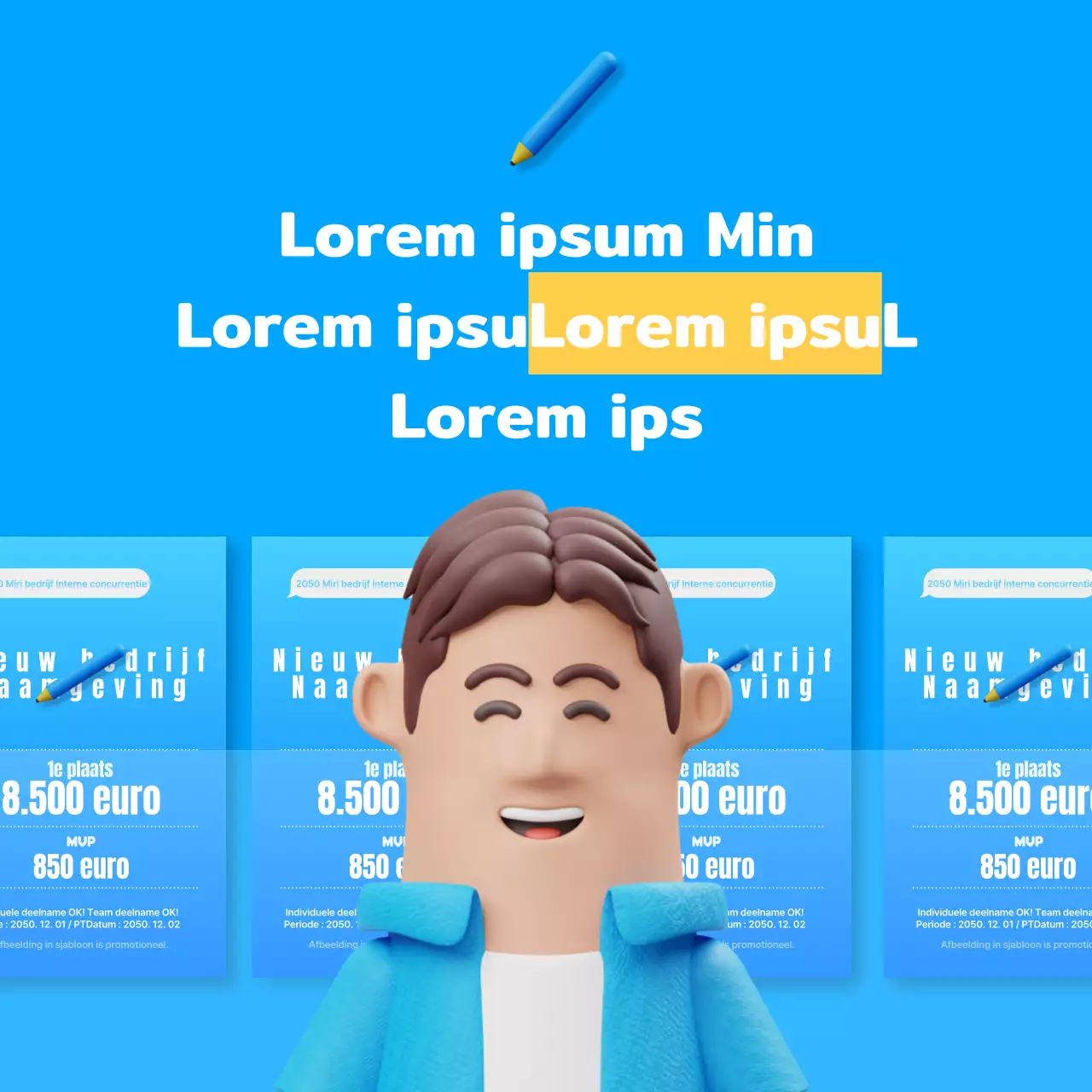 Aankondiging van de resultaten van een interne wedstrijd voor een schattig blauw en geel concept