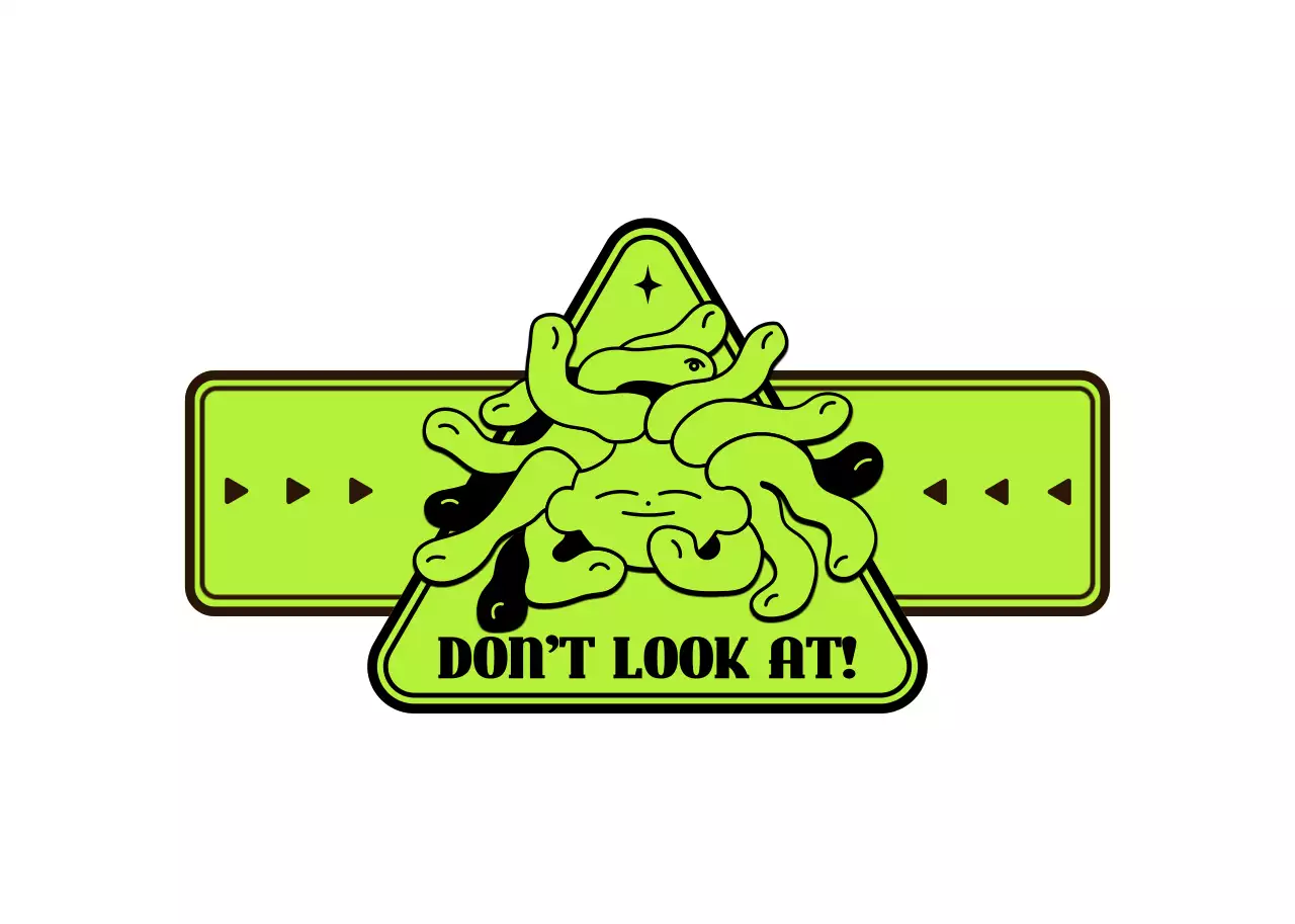 Emblem logo concept with cute and hip illustration in chartreuse color for personal goods.